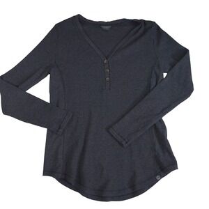 Eddie Bauer Womens Henley Thermal Top Gray Waffle Knit Long Sleeve Medium
